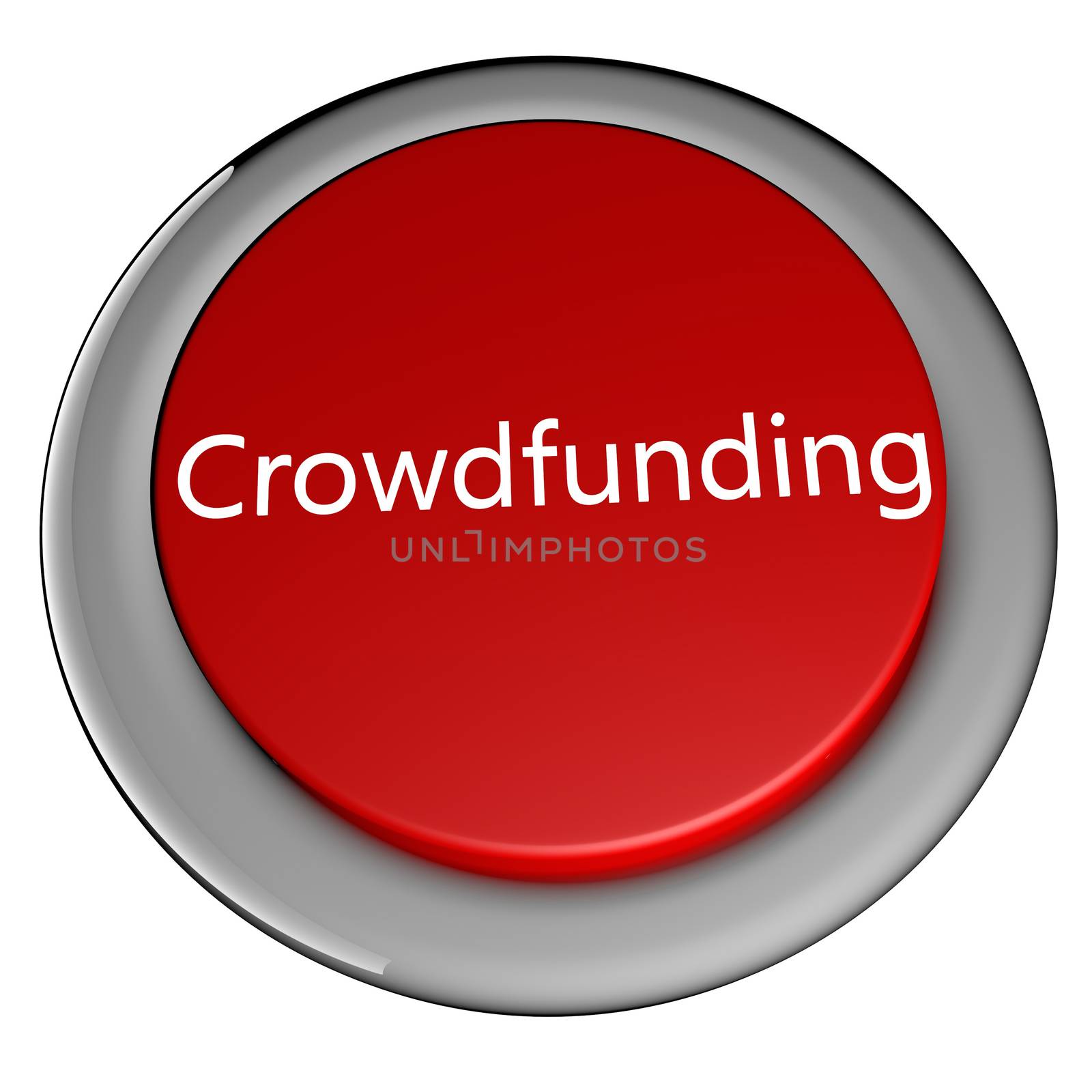 Red button with "Crowdfunding" text, 3d render