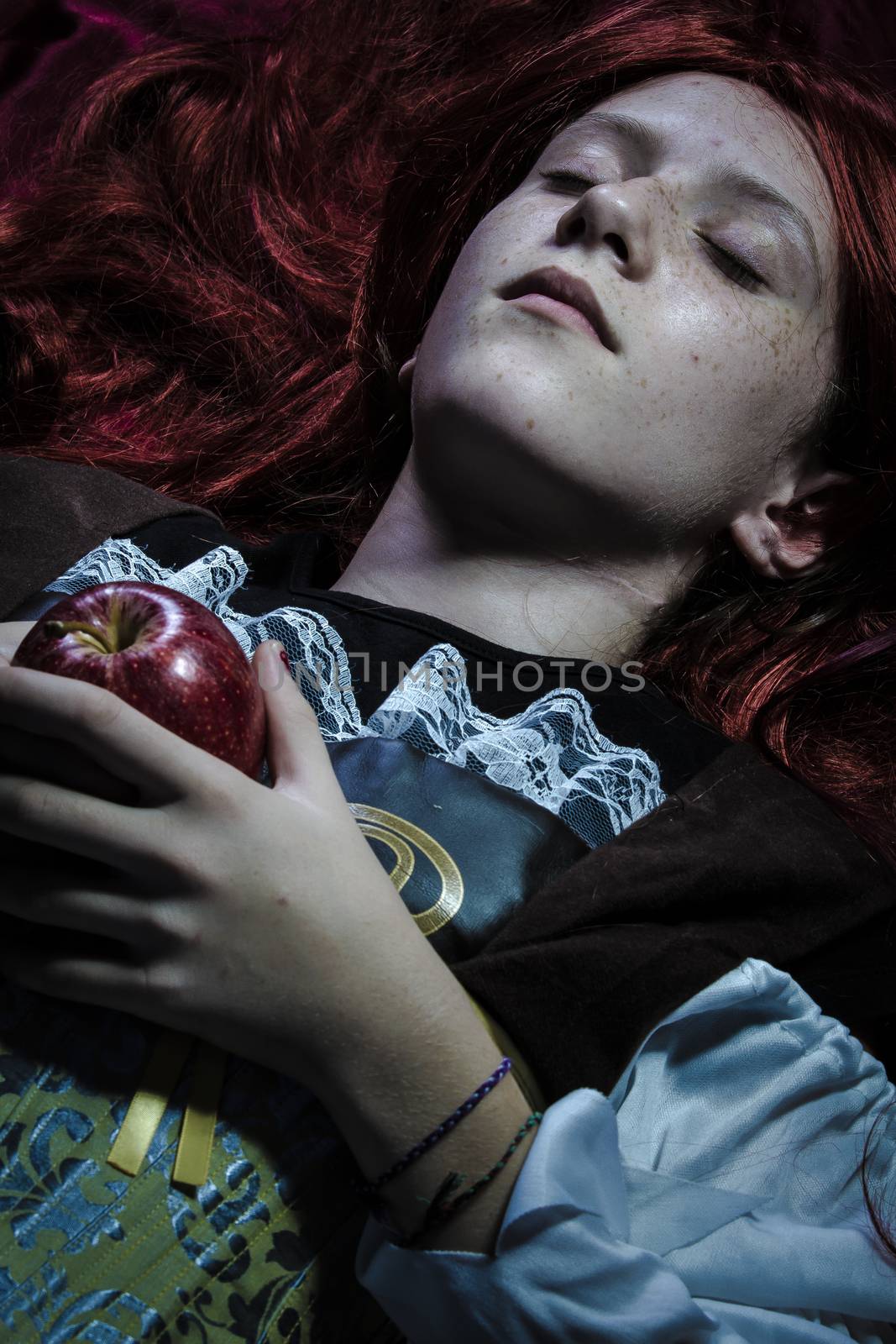 Magic, Teen with a red apple lying, tale scene by FernandoCortes