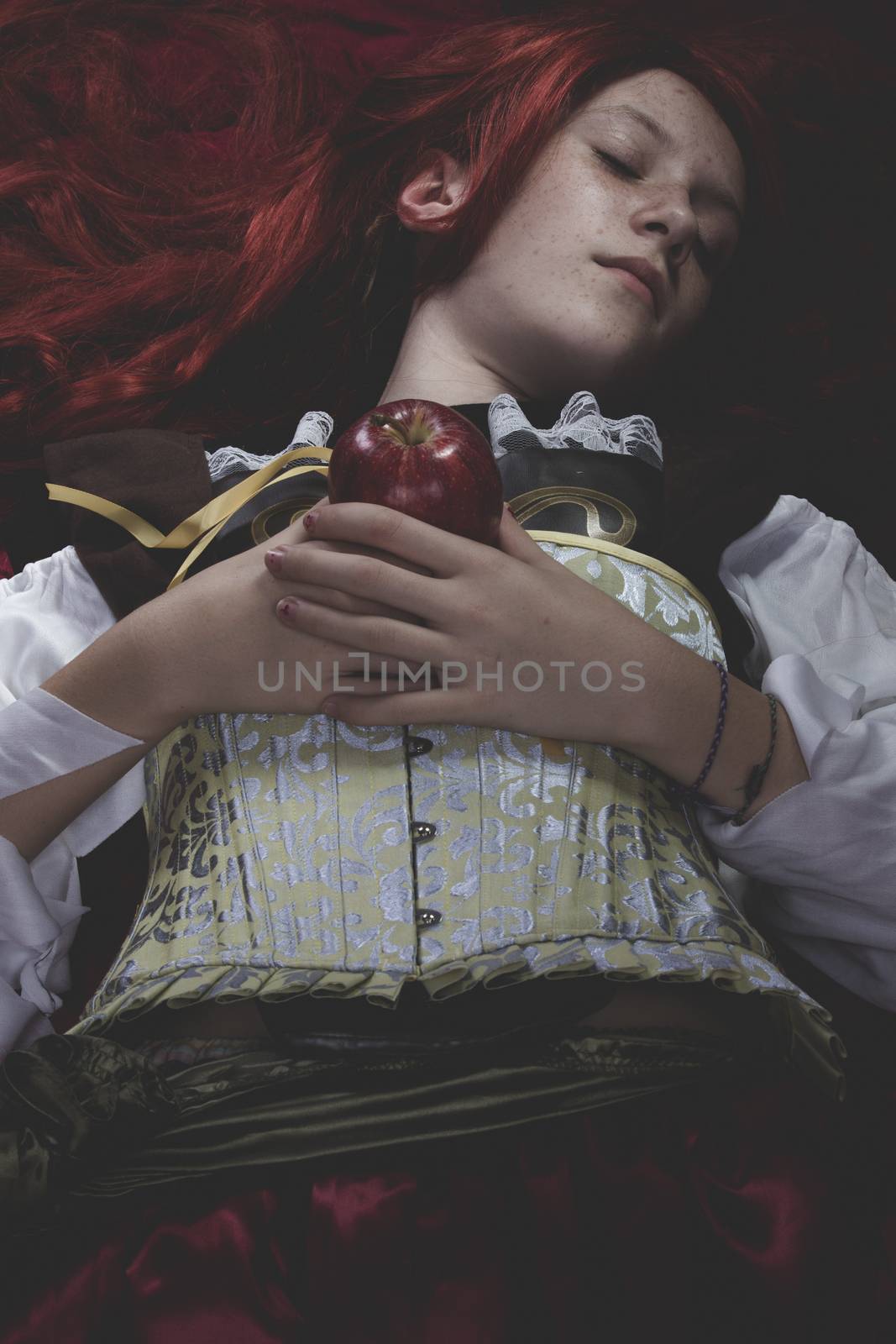 Dramatic, Teen with a red apple lying, tale scene by FernandoCortes