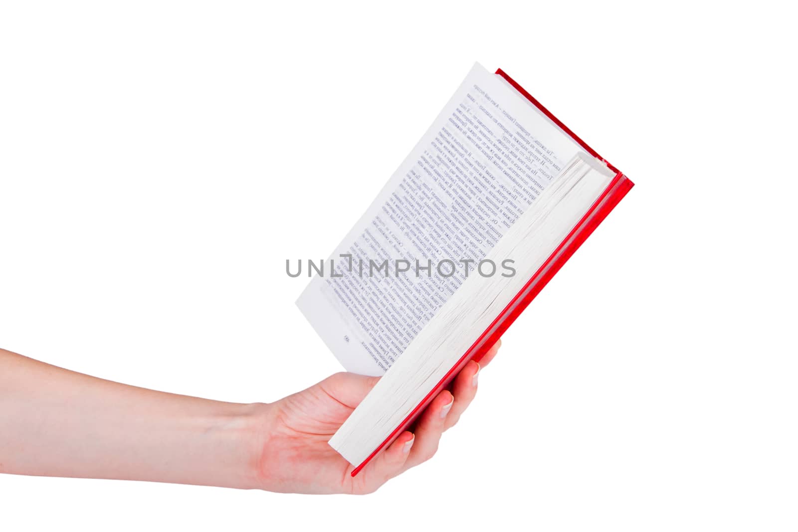 Open book in man's hands. Isolated on white background