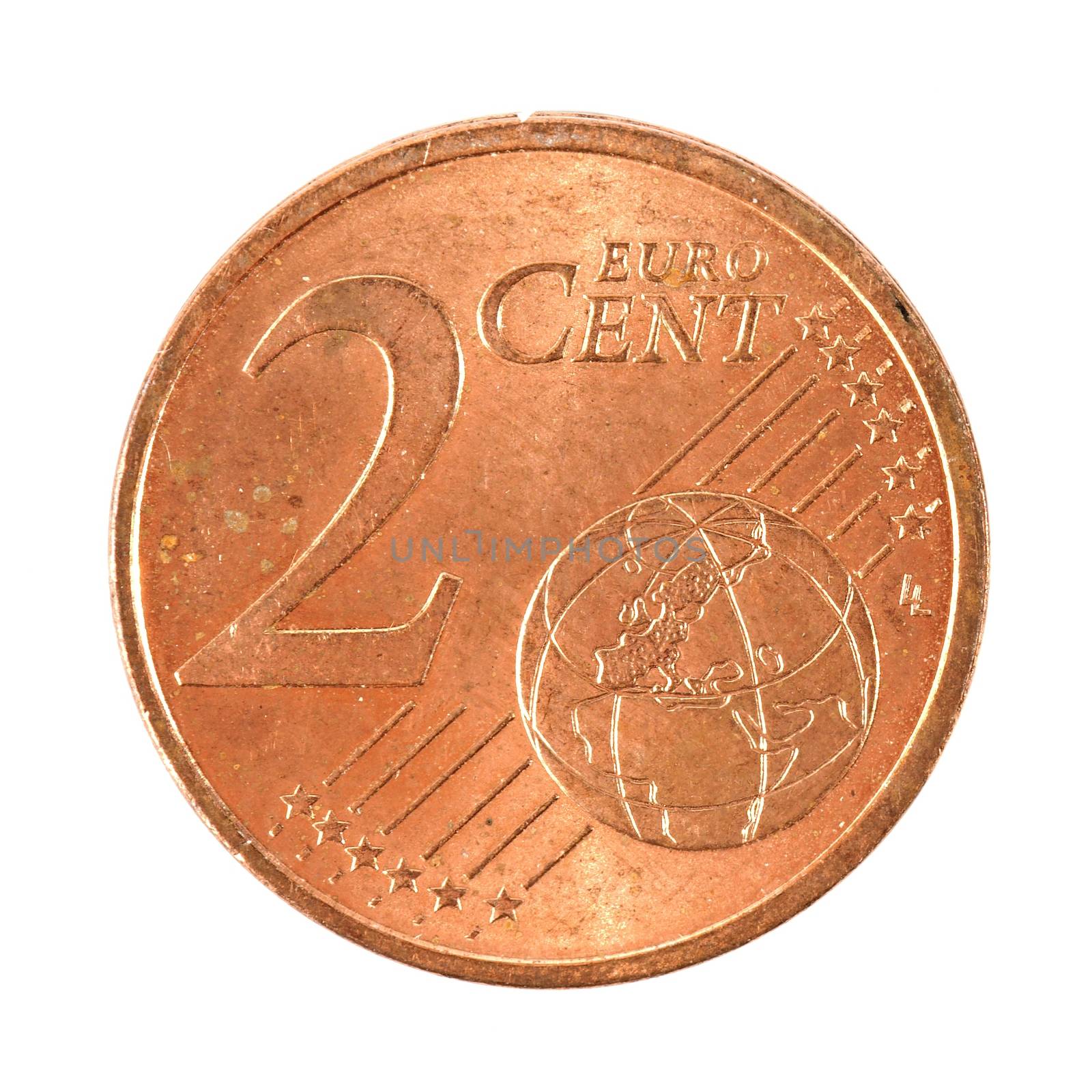 Two Euro cents coin isolated on white background