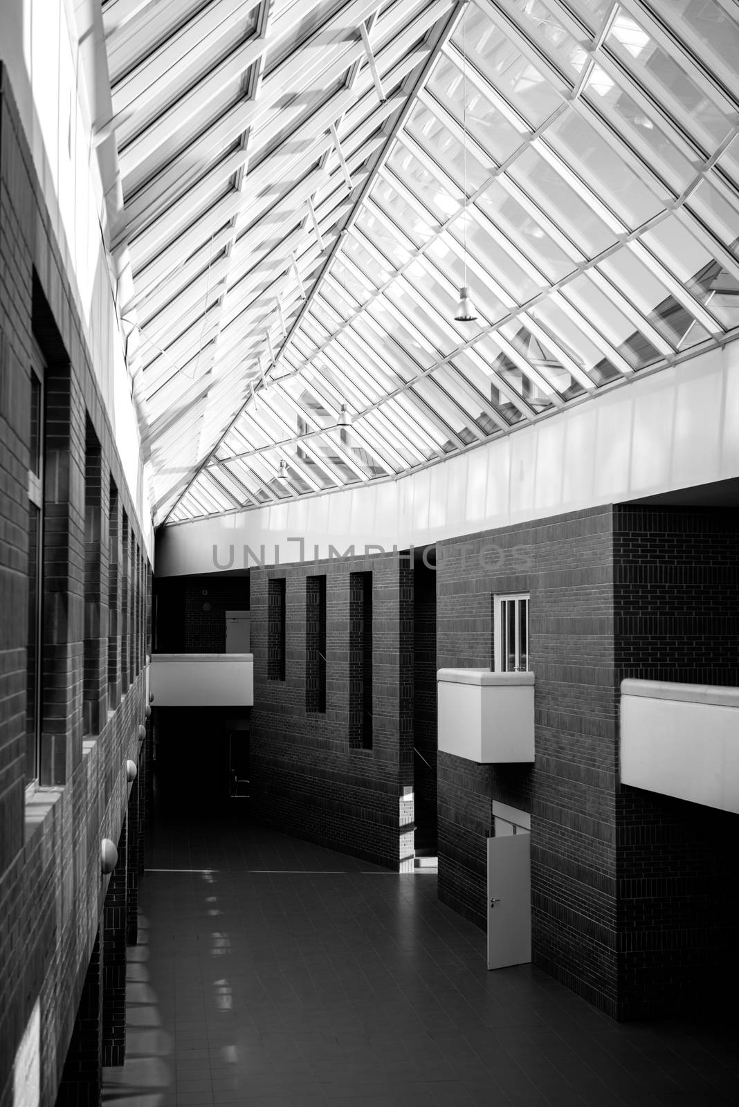 Modern interior of a university building angle shot