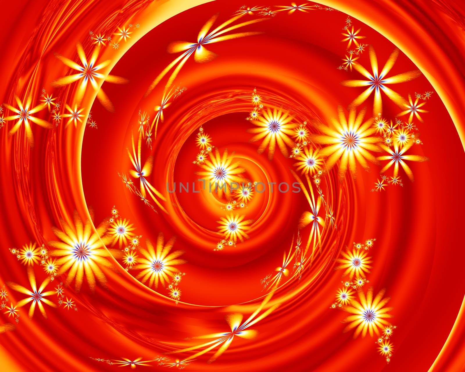 Abstract red yellow fractal flowers