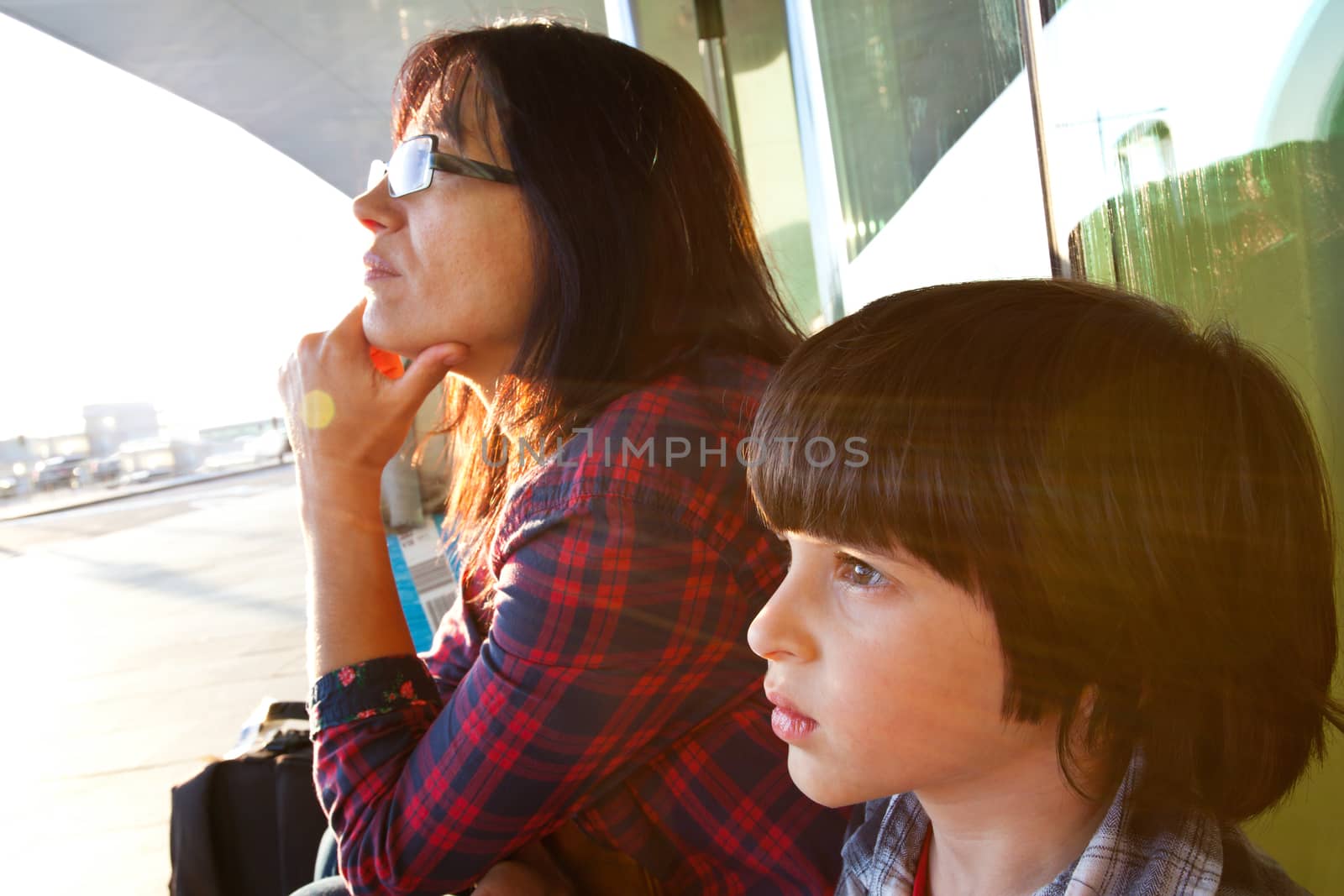 mother and son watching