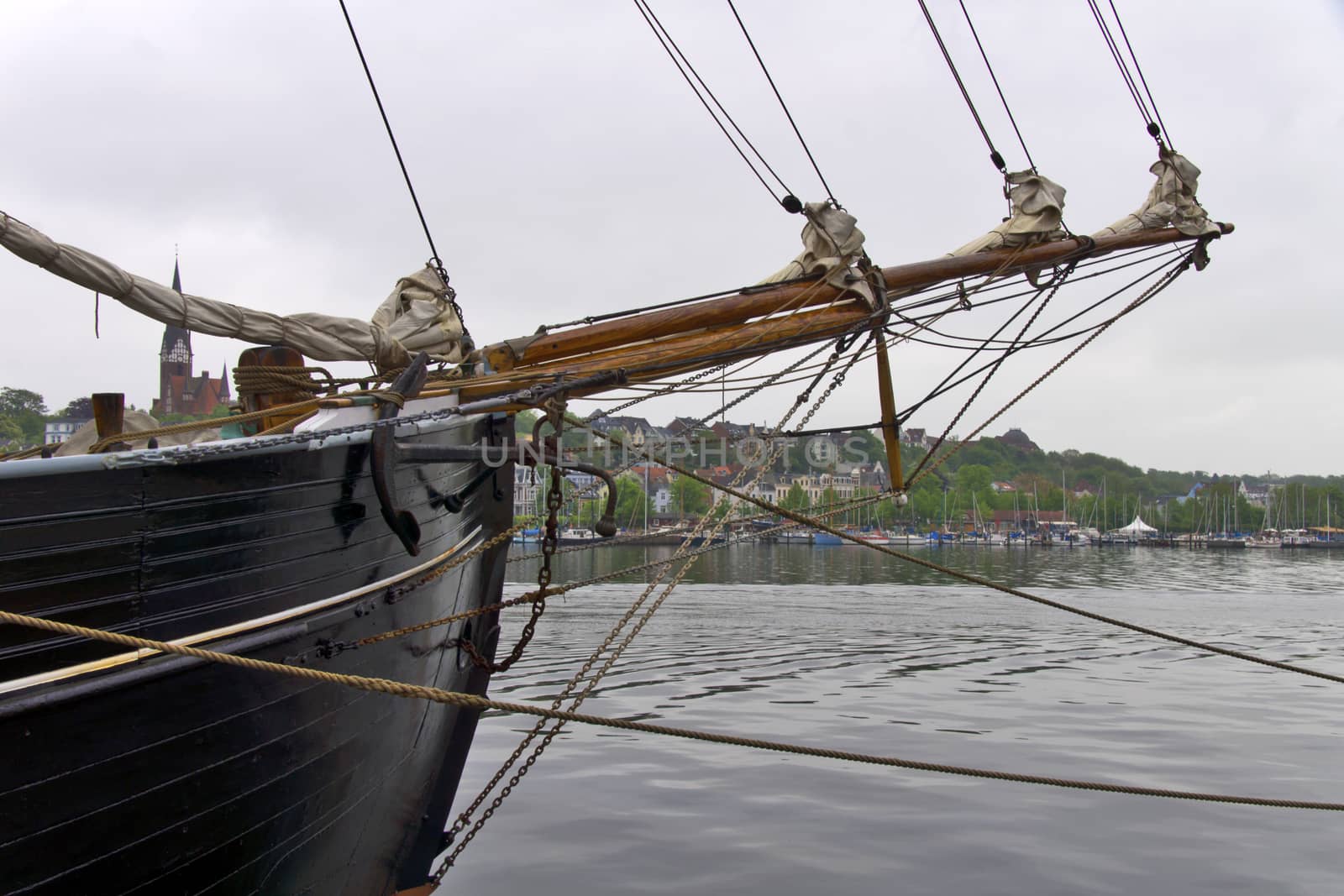 An old sailing ship anchored in the Flensburg Fjord, North Germany.