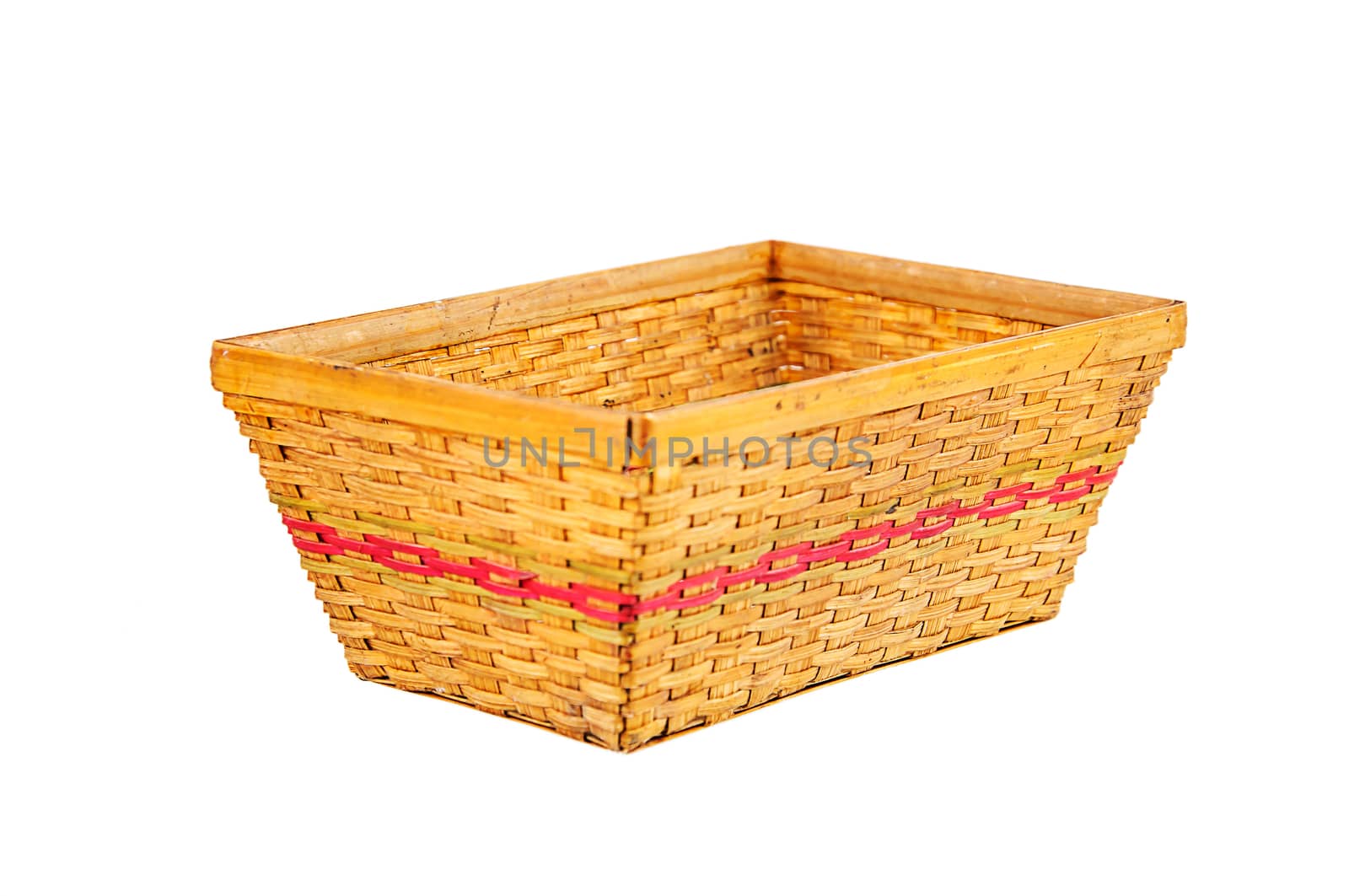 Empty bamboo basket isolated on white background 