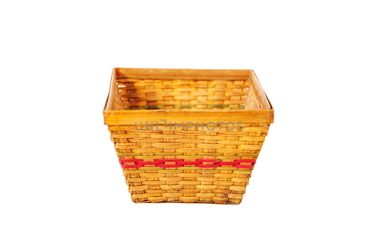 Empty bamboo basket isolated on white background 