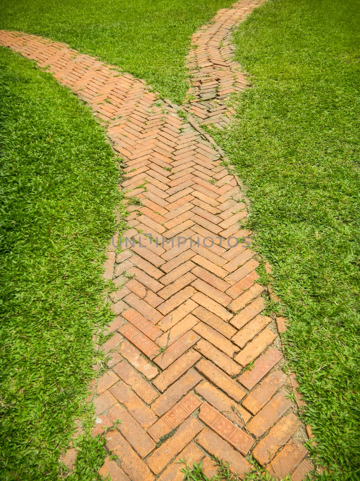 Brick walkway by NuwatPhoto