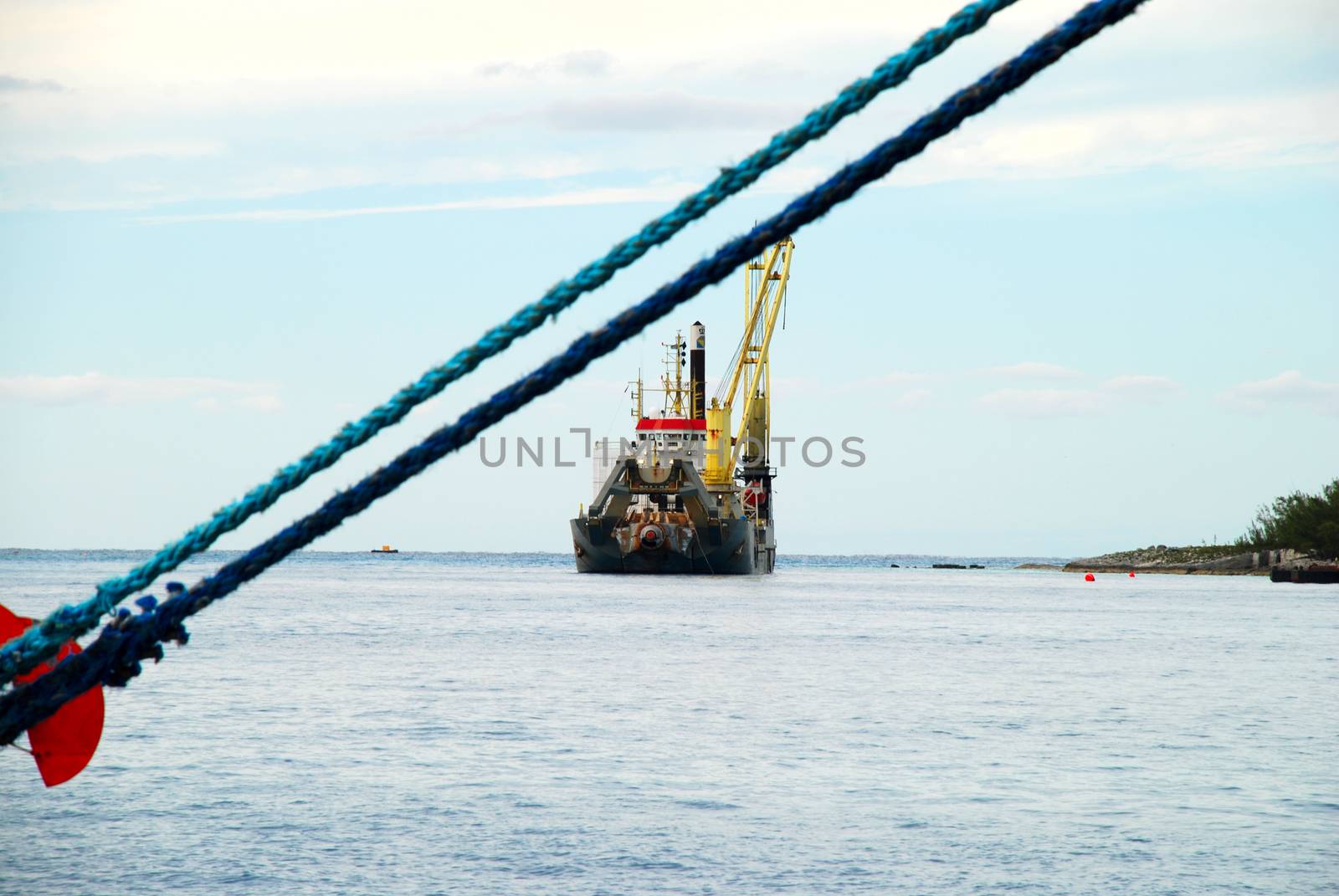 stock picture of ship ropes and structures to mooring the ship on the dock