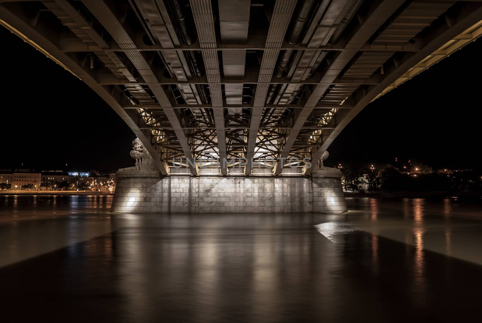 under the margit bridge in budapest, hungaria during the night