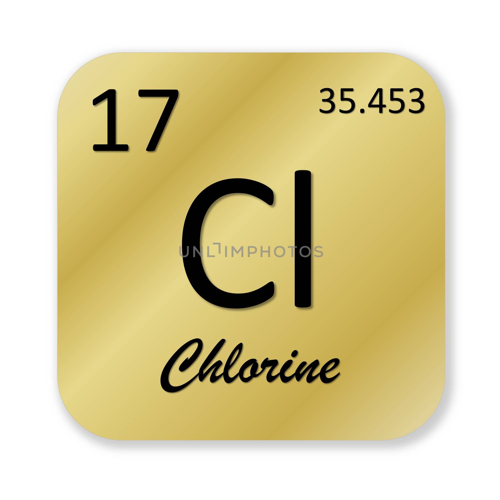 Black chlorine element into golden square shape isolated in white background