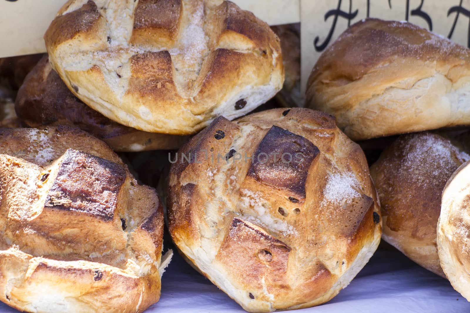 Handmade artisan bread in a medieval fair, nutrition