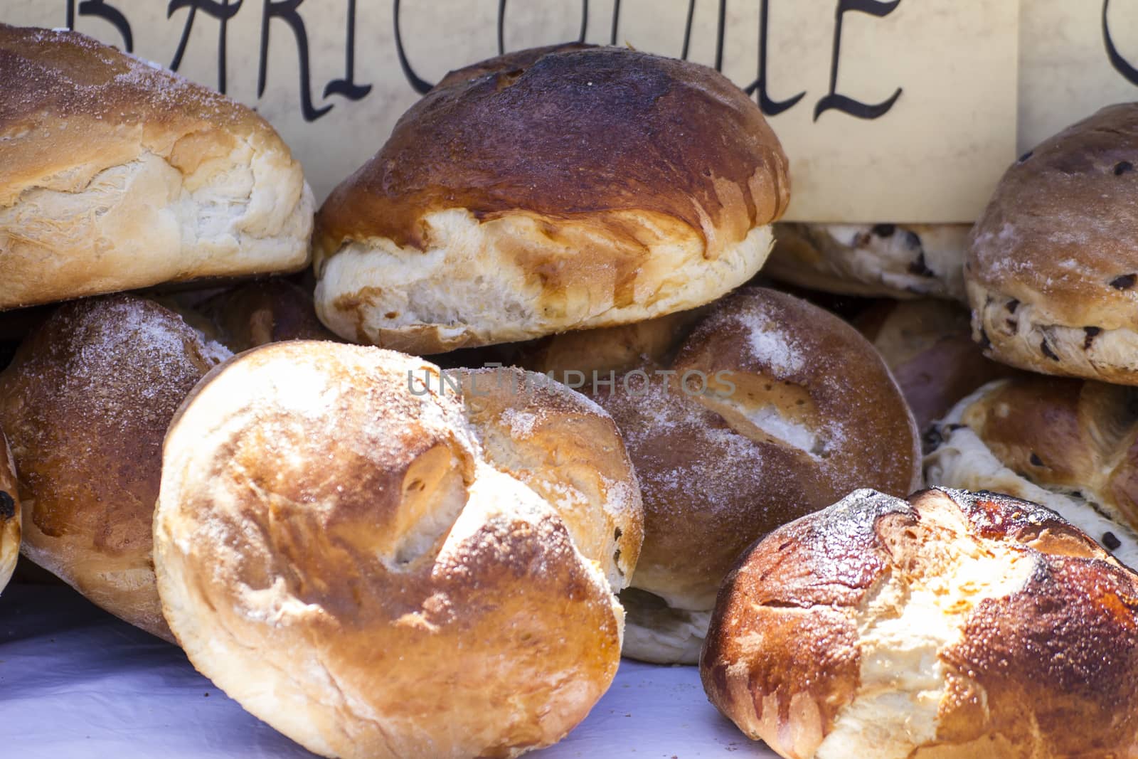 Handmade artisan bread in a medieval fair, healthy