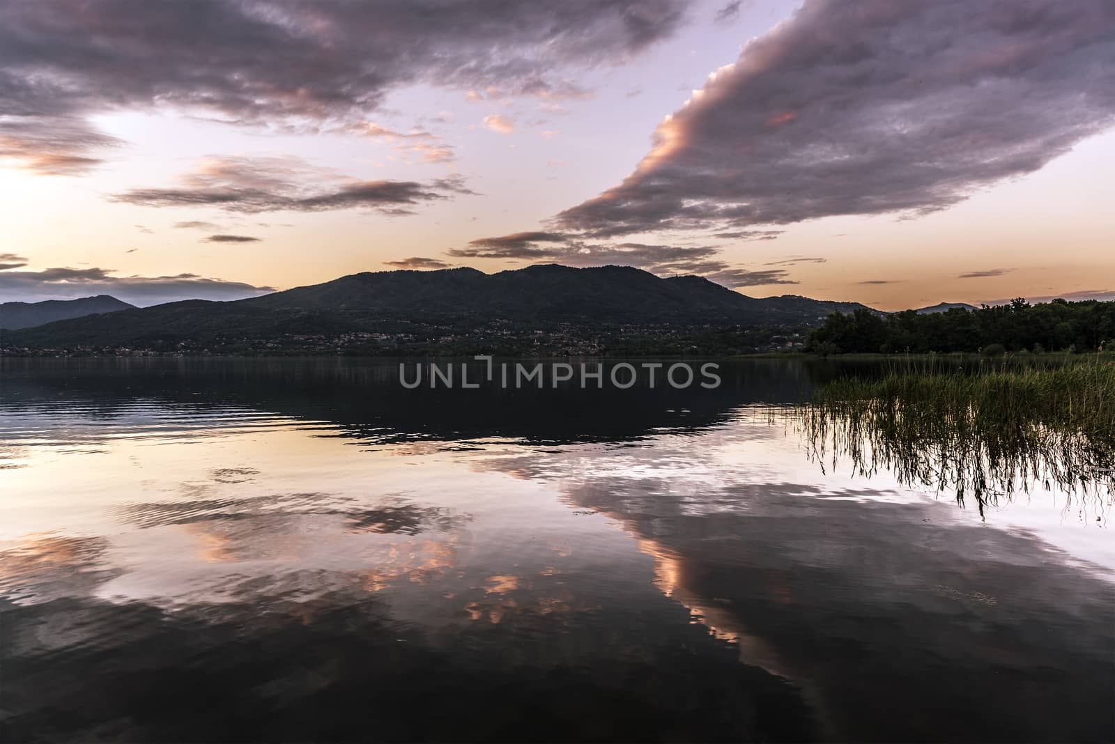 Sunset and clouds over the Varese lake, Lombardy - Italy