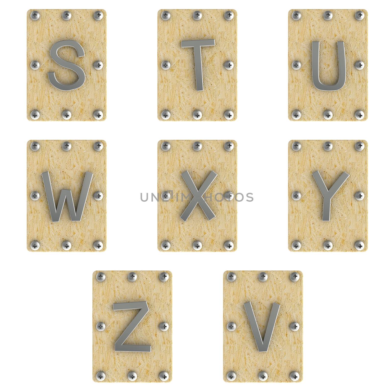 Font alphabe stainless on wood Oriented Strand Board (OSB)  plate