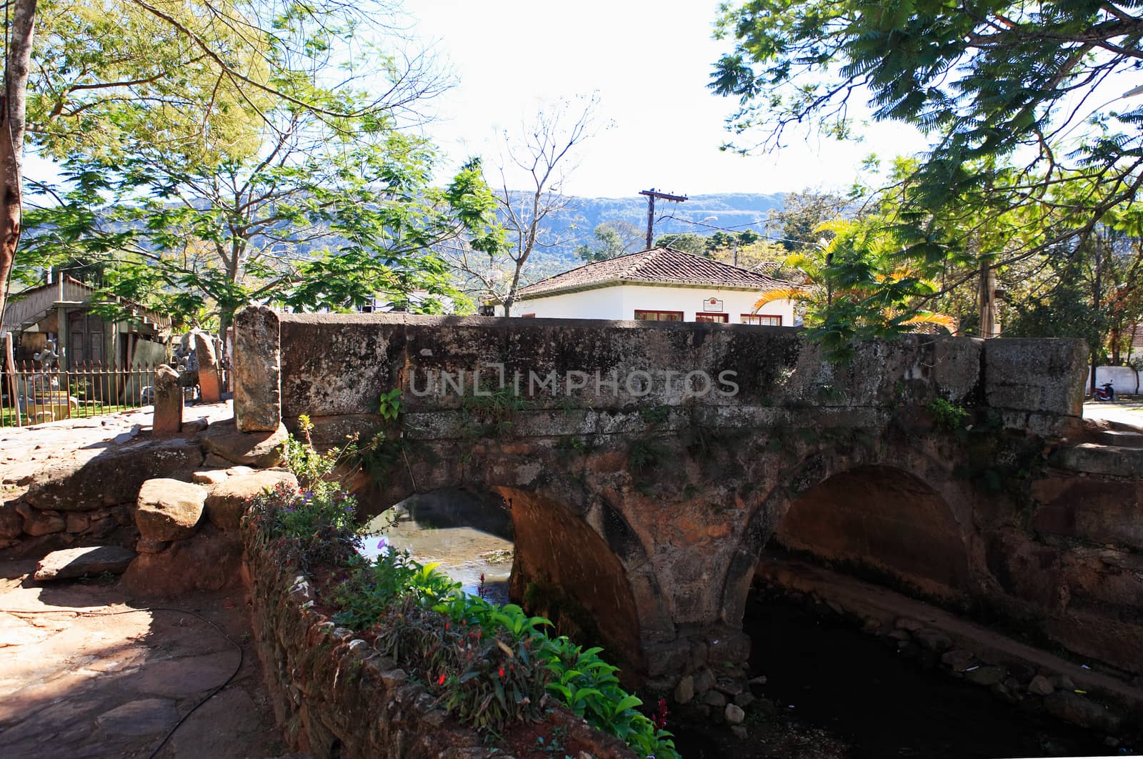 old stone bridge at the typical village of tiradente in minas gerais state in brazil