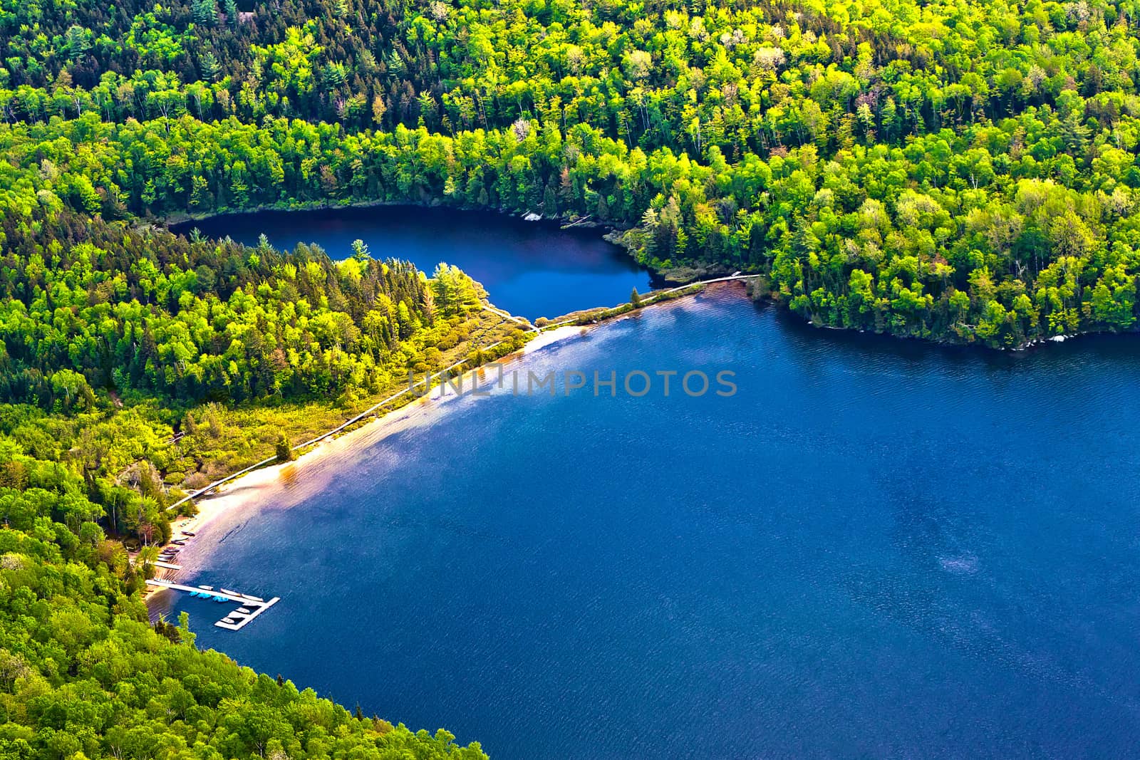 panorama sacaomie lake in quebec canada