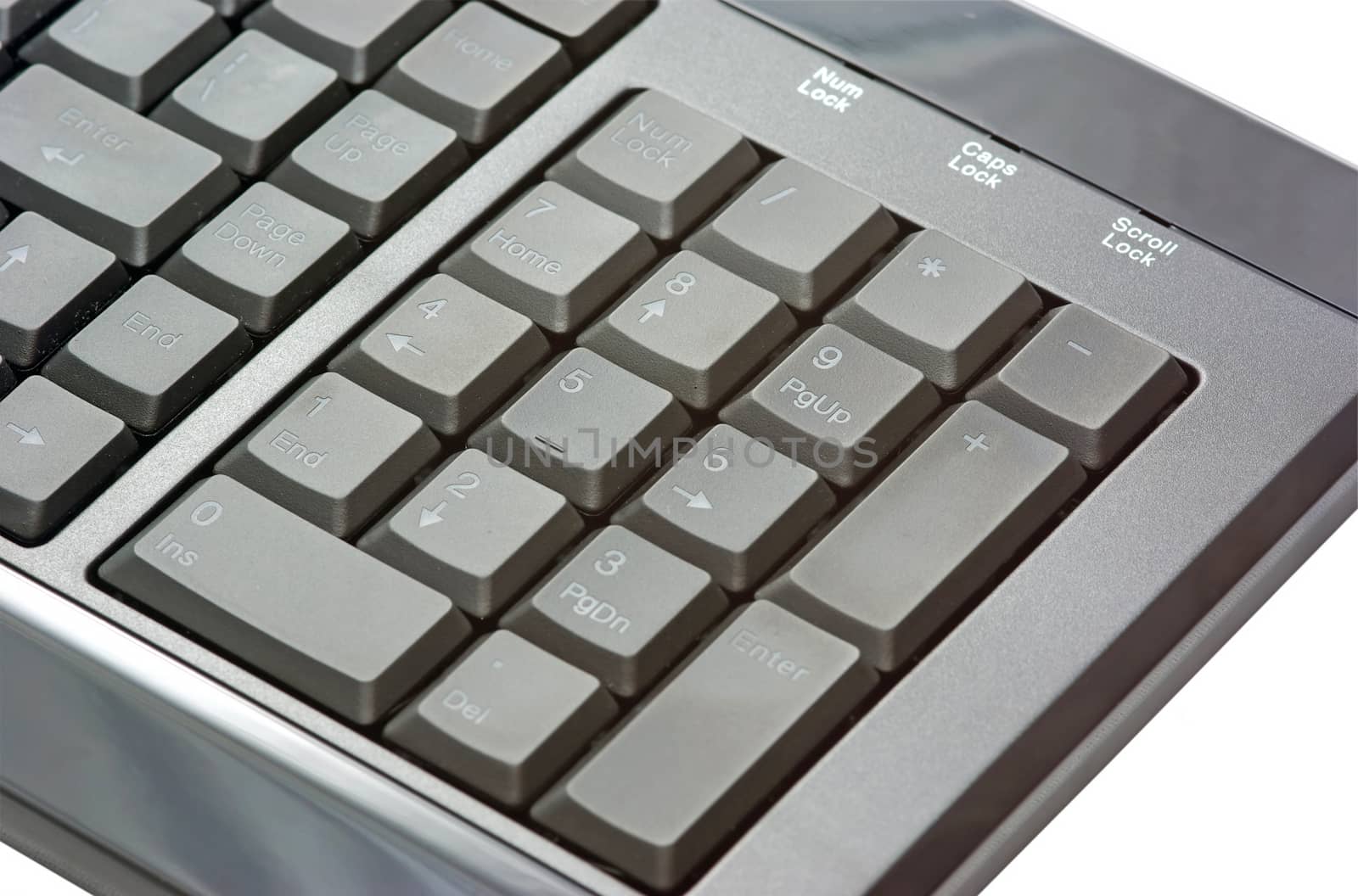 Number pad of a black keyboard isolated on white