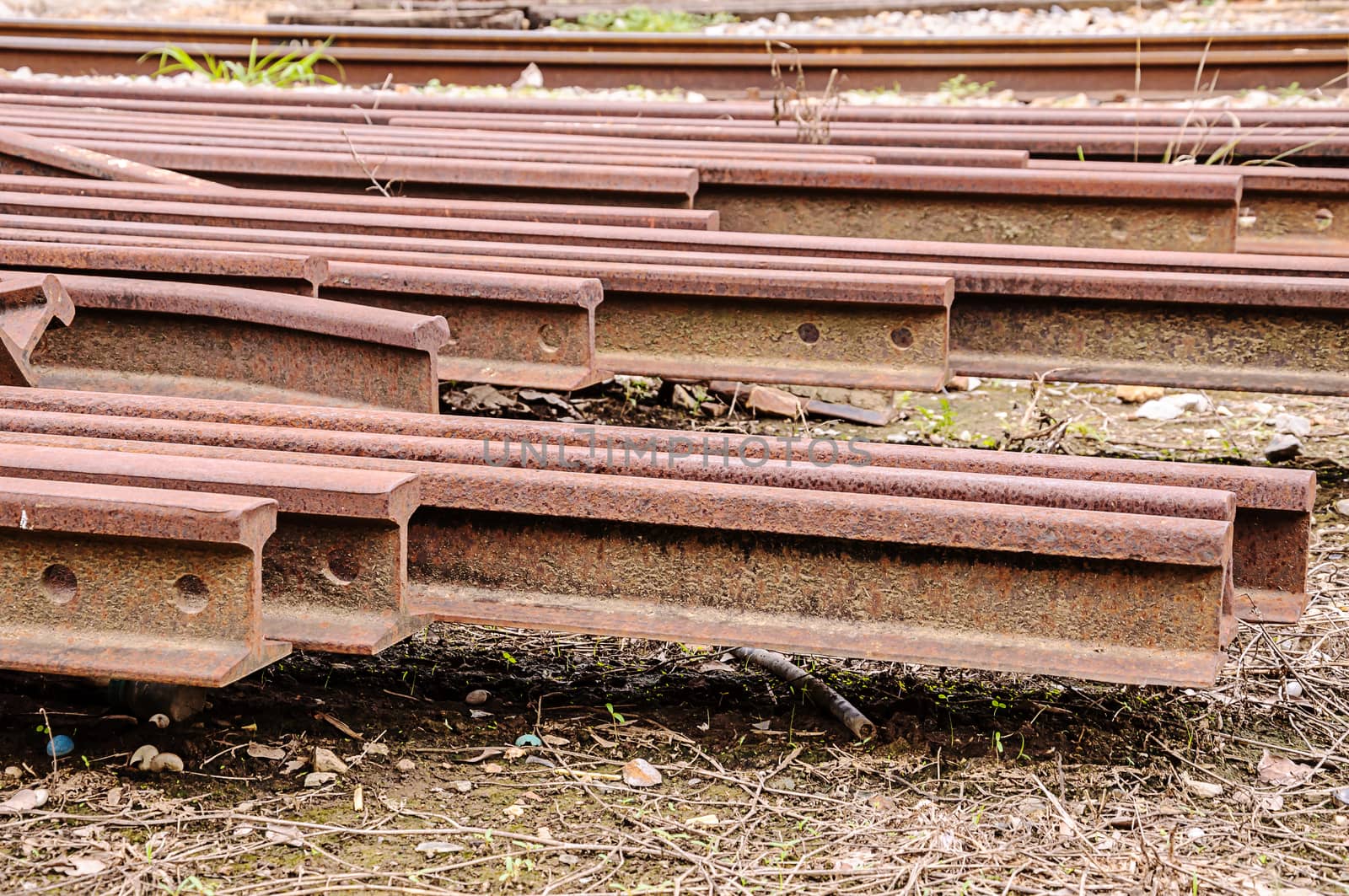 Old train rails were placed outside.