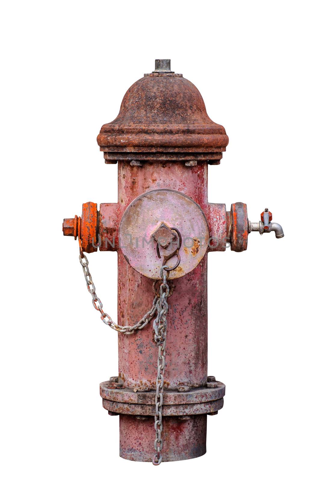 Old red fire hydrant isolated on white background
