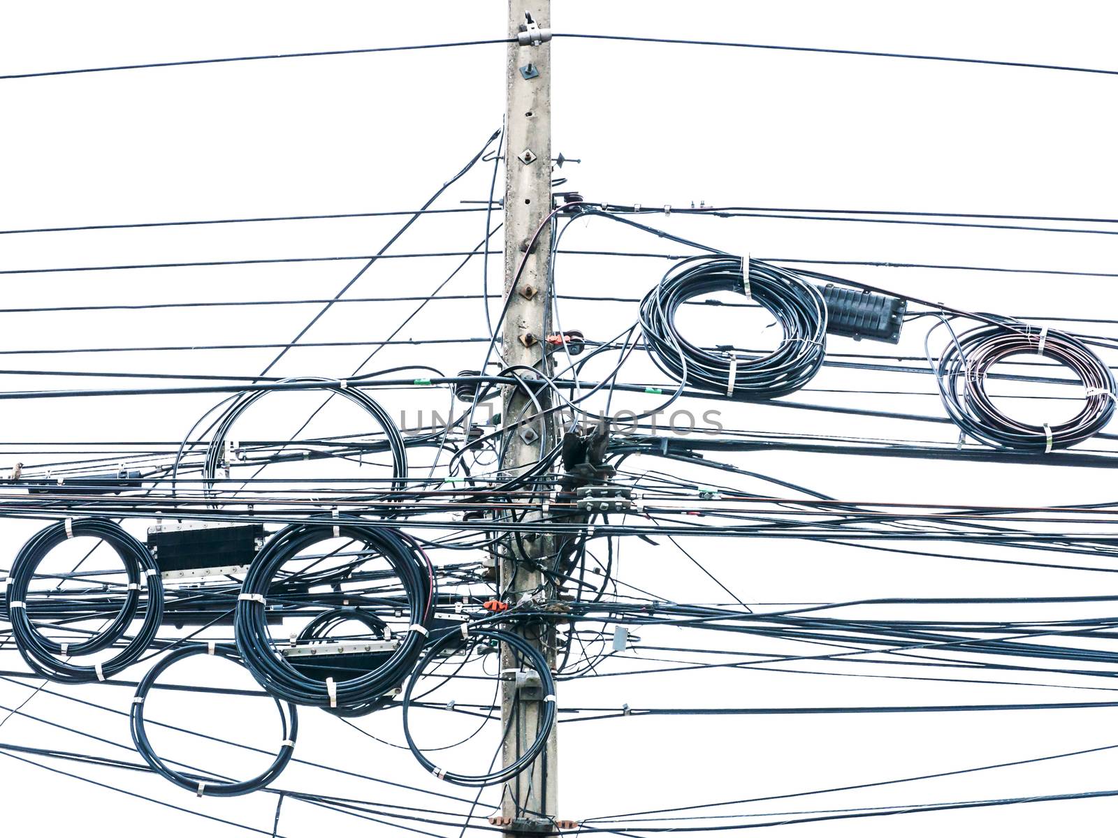 Wire electric in pole by NuwatPhoto