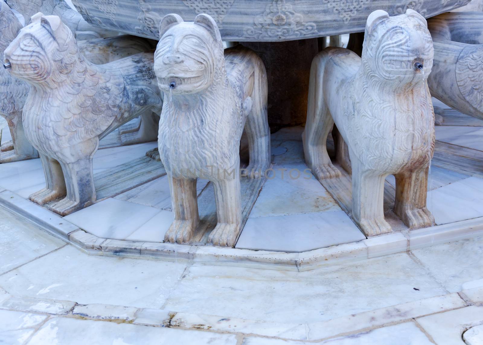 Alhambra Moorish Courtyard Lions Statue Fountain Patterns Designs Granada Andalusia Spain  