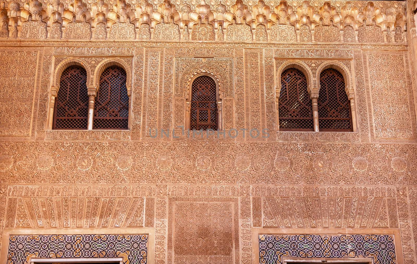 Alhambra Mexuar Courtyard Moorish Wall Windows Patterns Designs Granada Andalusia Spain  