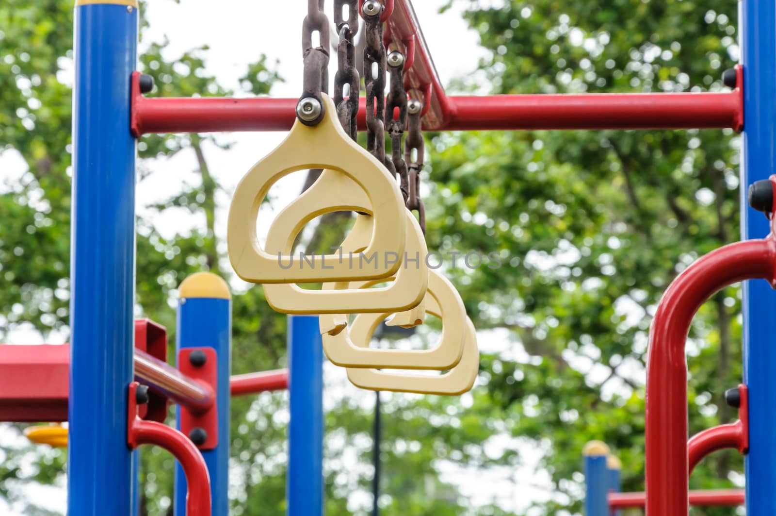 Climbing rings at a playground in the public park