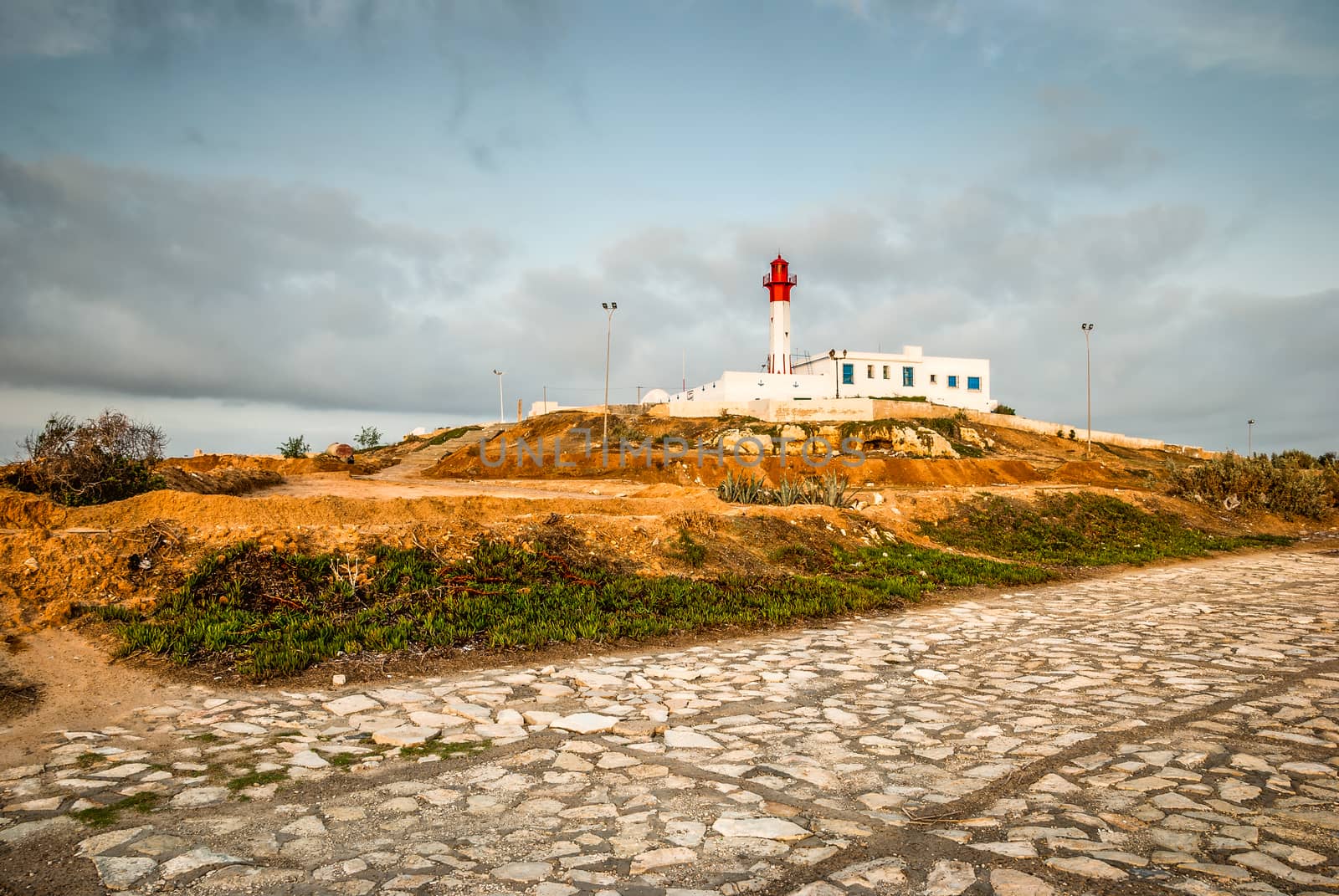 landscape with lighthouse on the hill in Mahdia, Tunisia