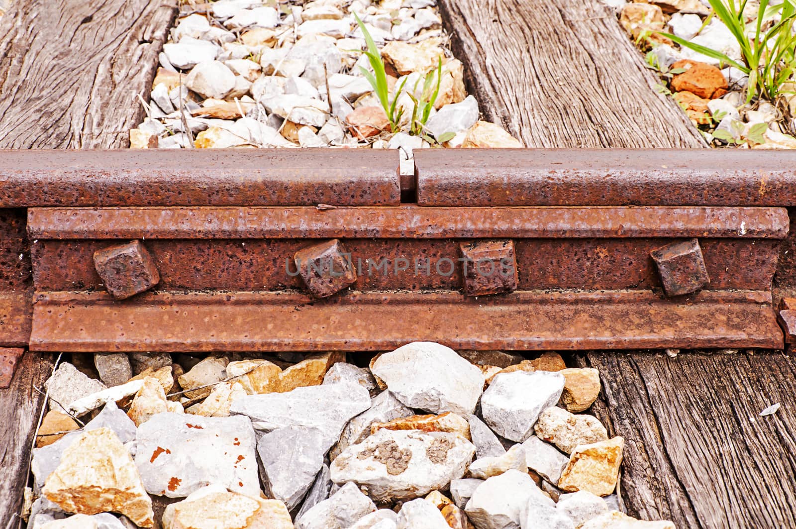 Train rails are joined by plate