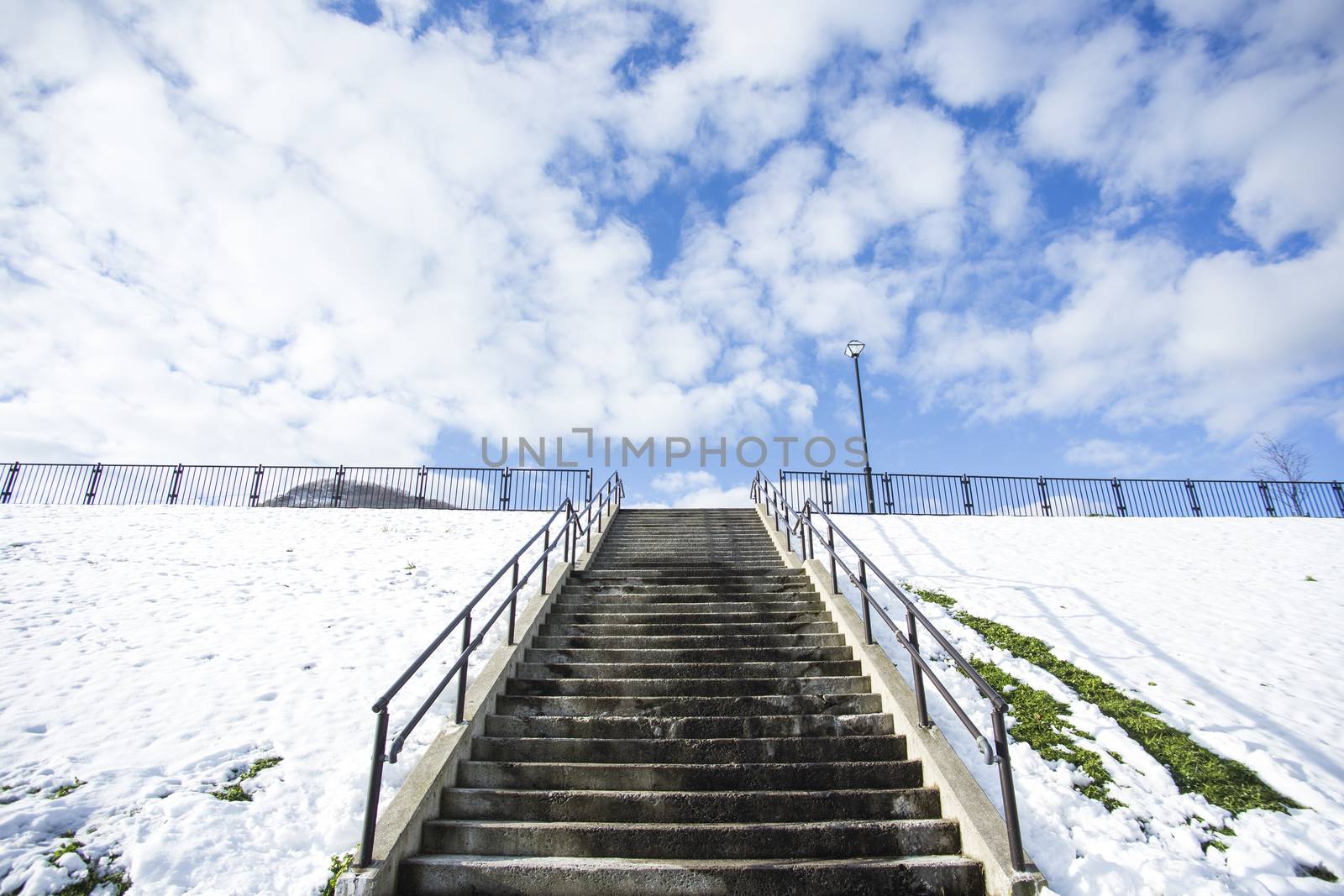 Stairway in park winter season with snow