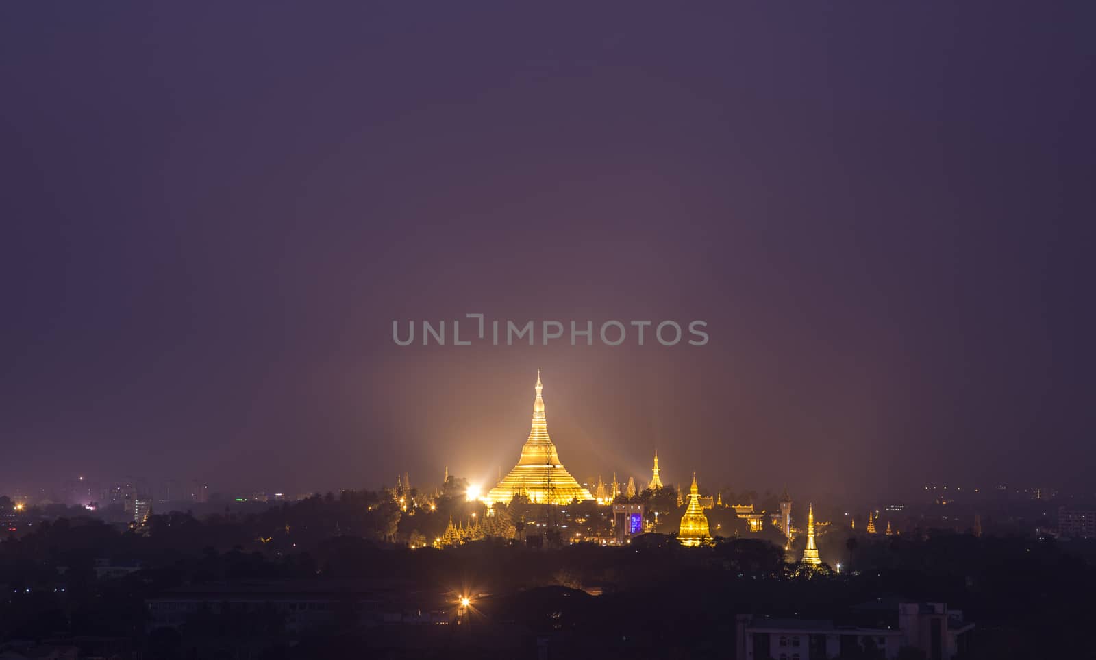 Shwedagon Pagoda Temple beautiful sunset in Yangon, Myanmar or B by 2nix
