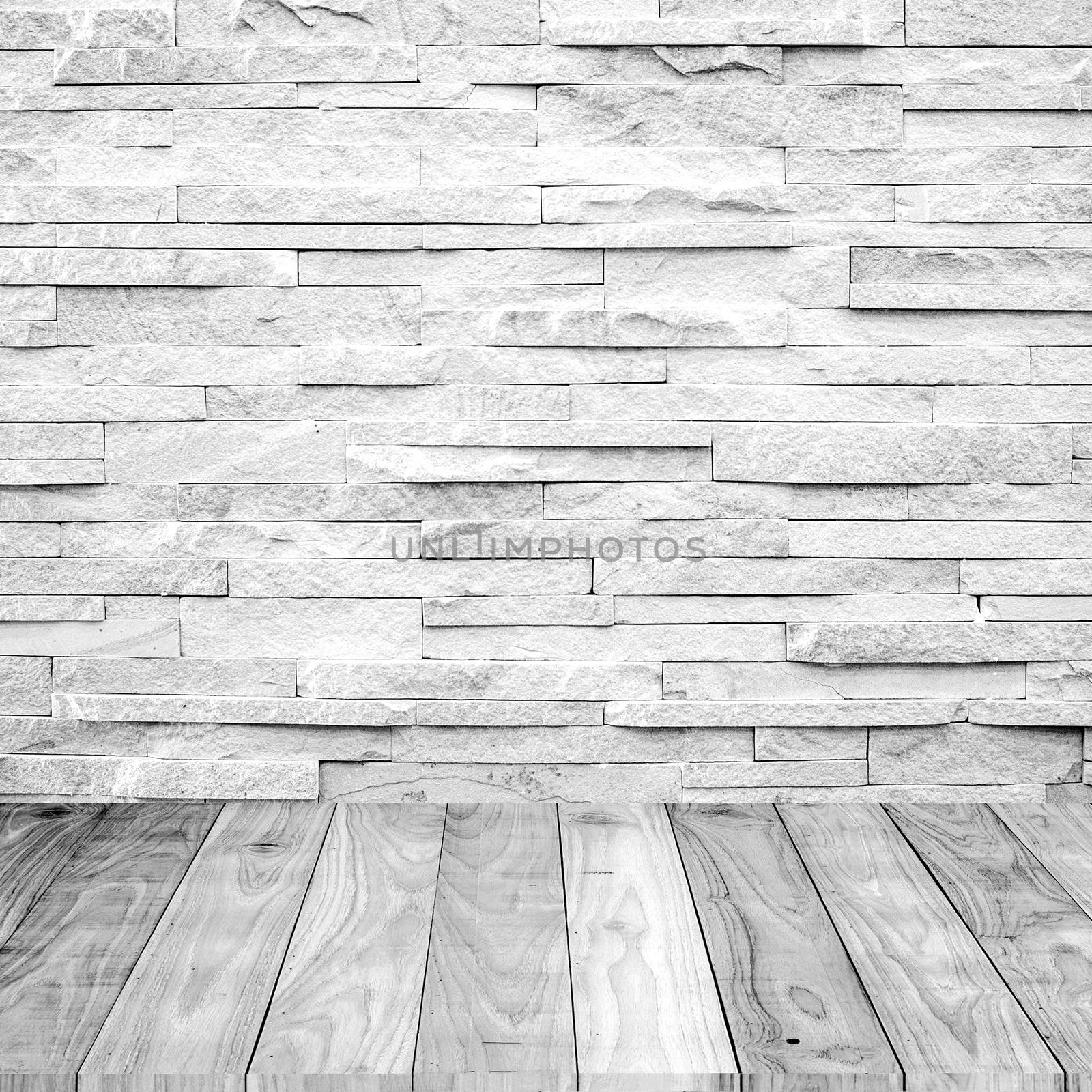 White Wood floor with marble stone wall texture background by 2nix