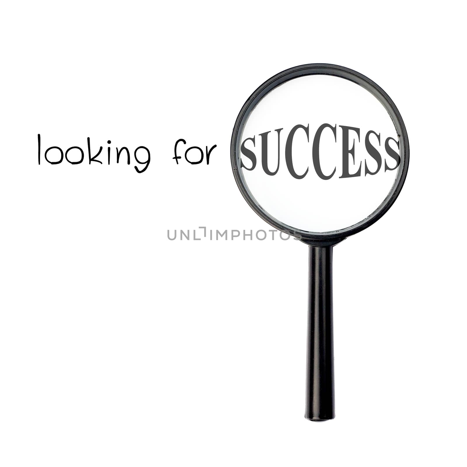 Looking for success with magnify glass isolated on white background
