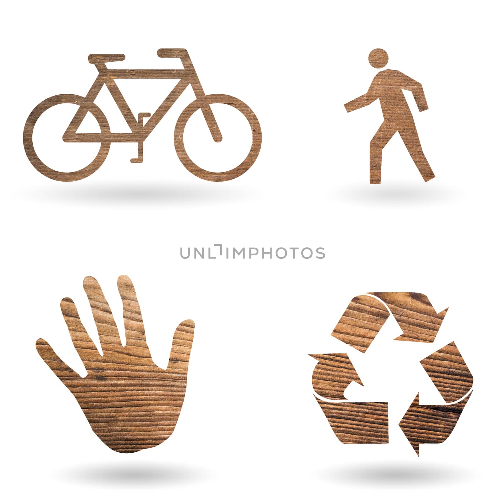 Ecological green concept draft on wood texture isolated white background