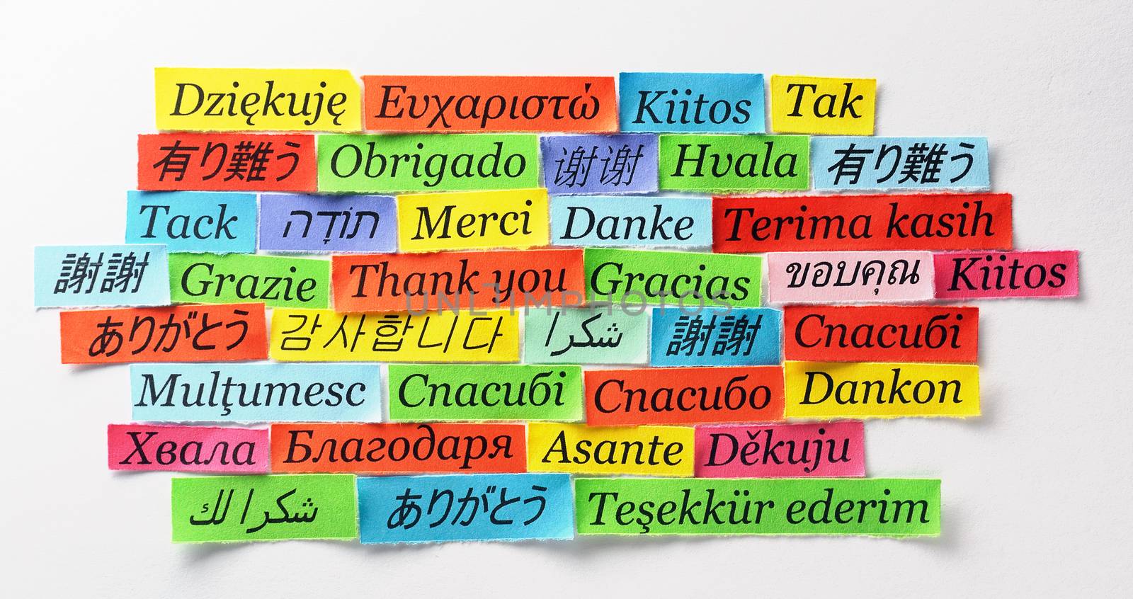 Thank You Word Cloud printed on colorful  paper different languages