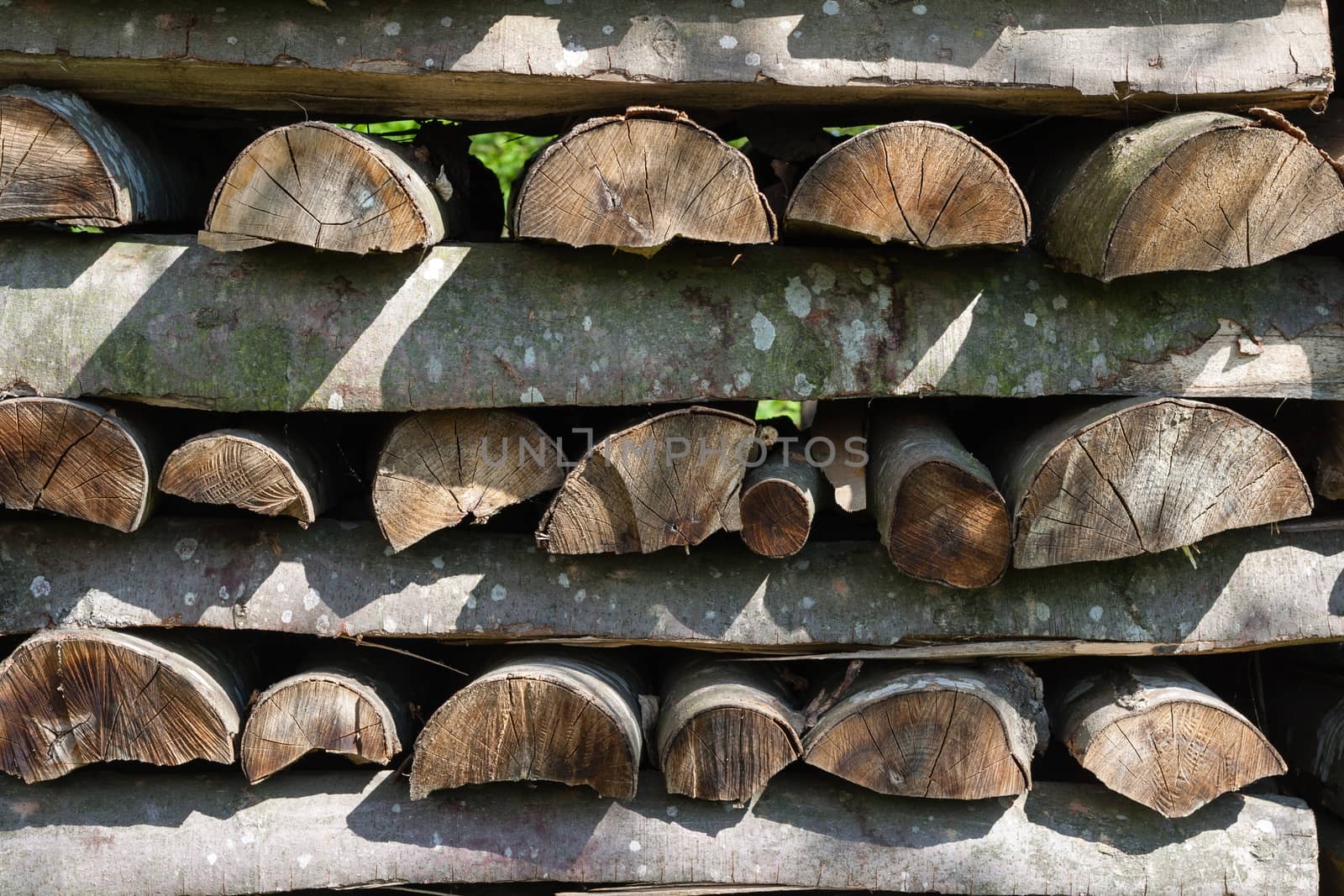 chopped brown wood stacked and prepared outdoors