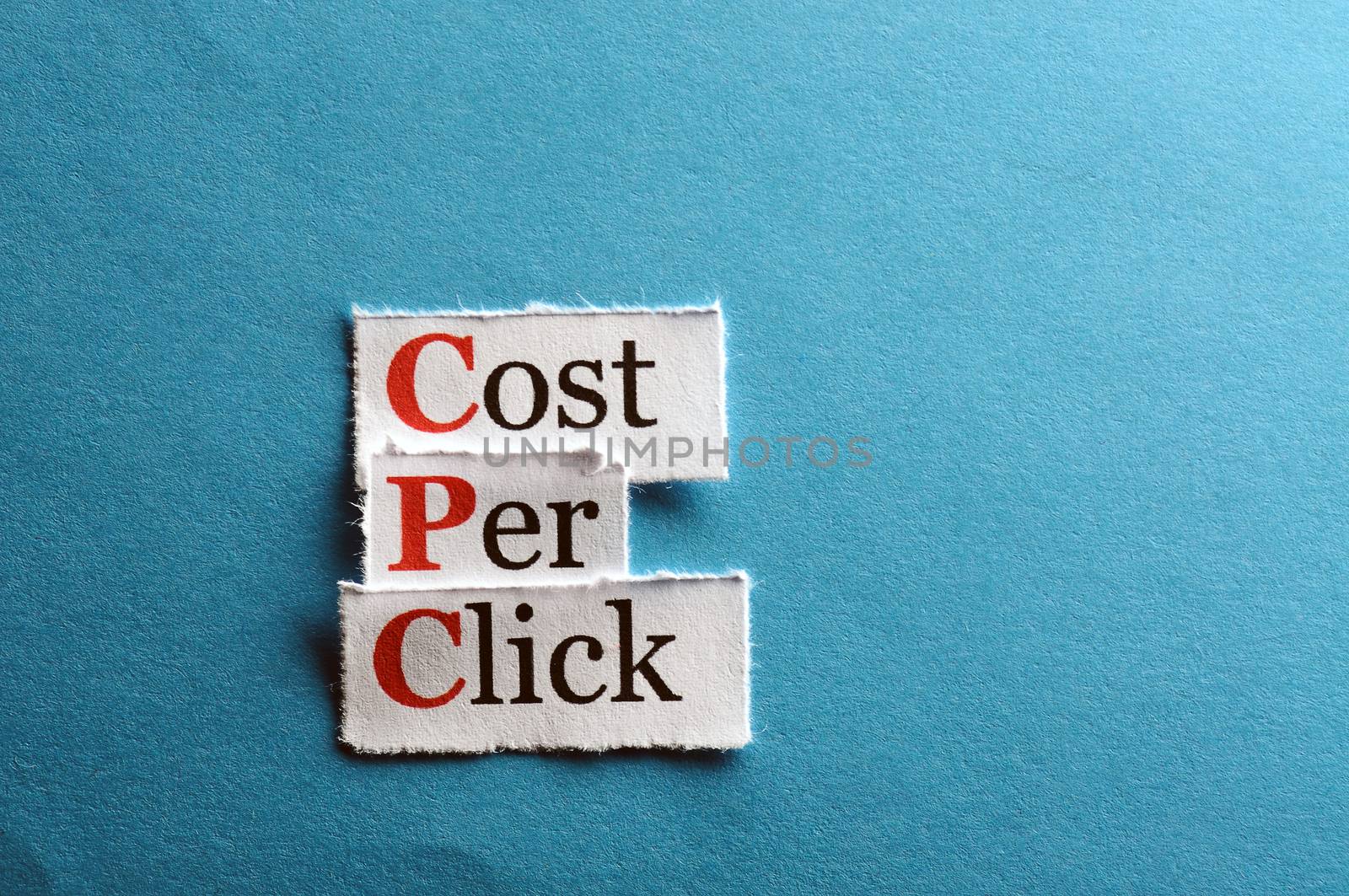CPC, cost per click  on blue paper