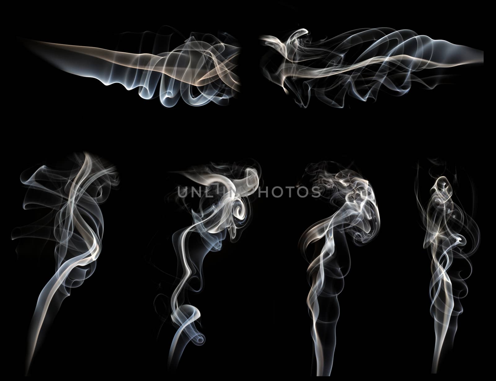  collection of smoke isolated  on black background 