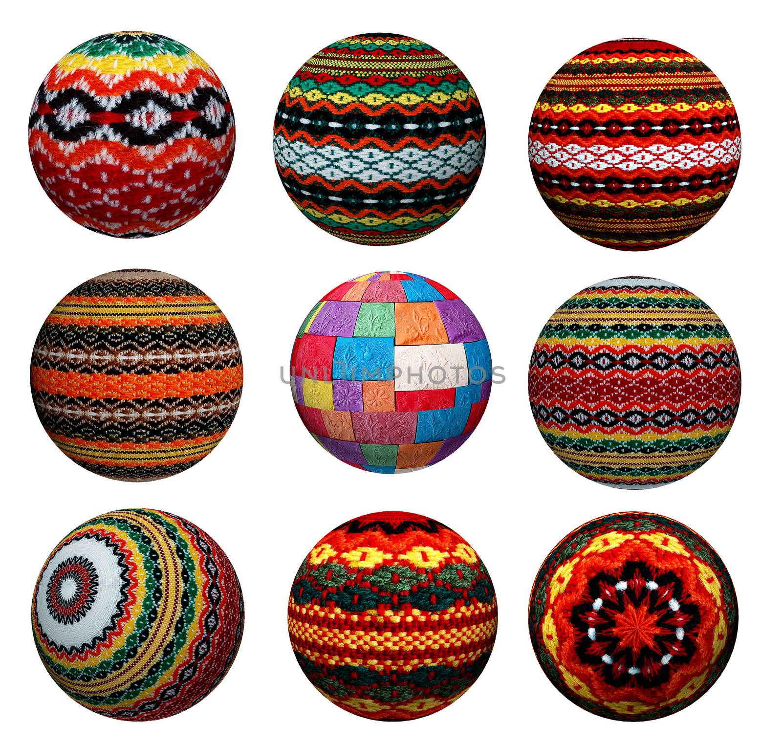 Collection of attractive decorative colored balls made of fabric. Suitable for Christmas and more.