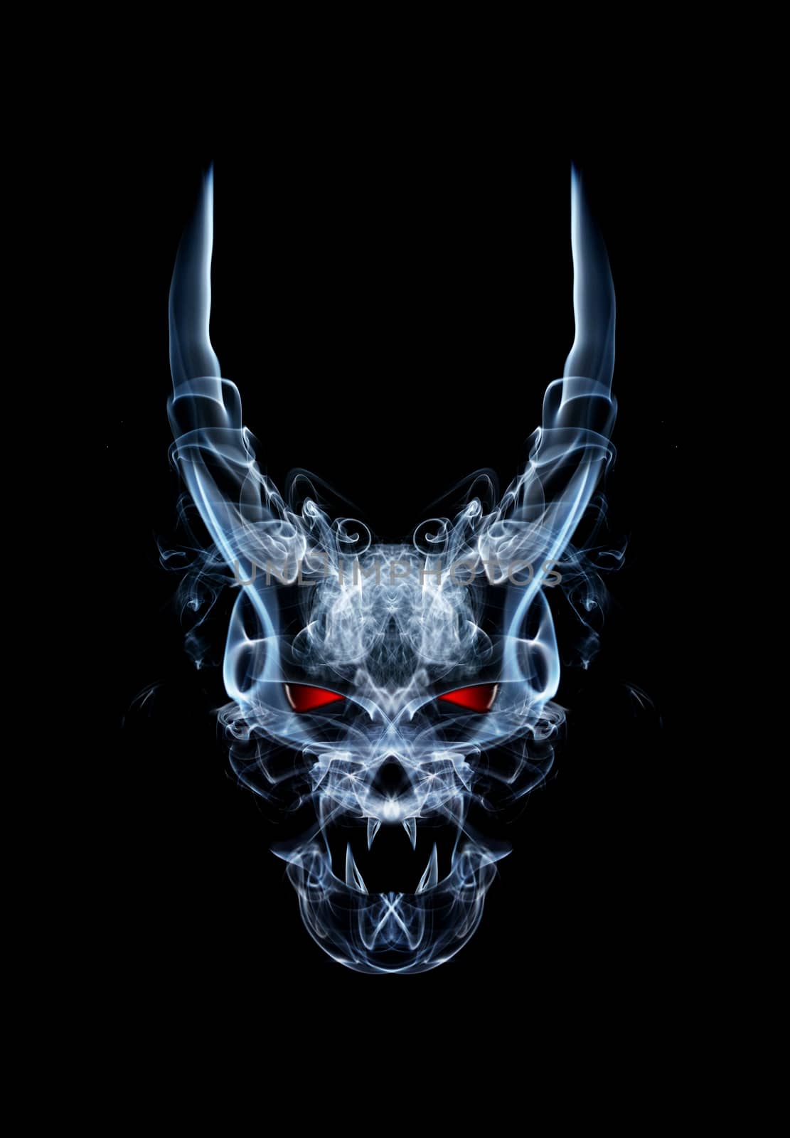 abstract daemon or devil skull , made from smoke