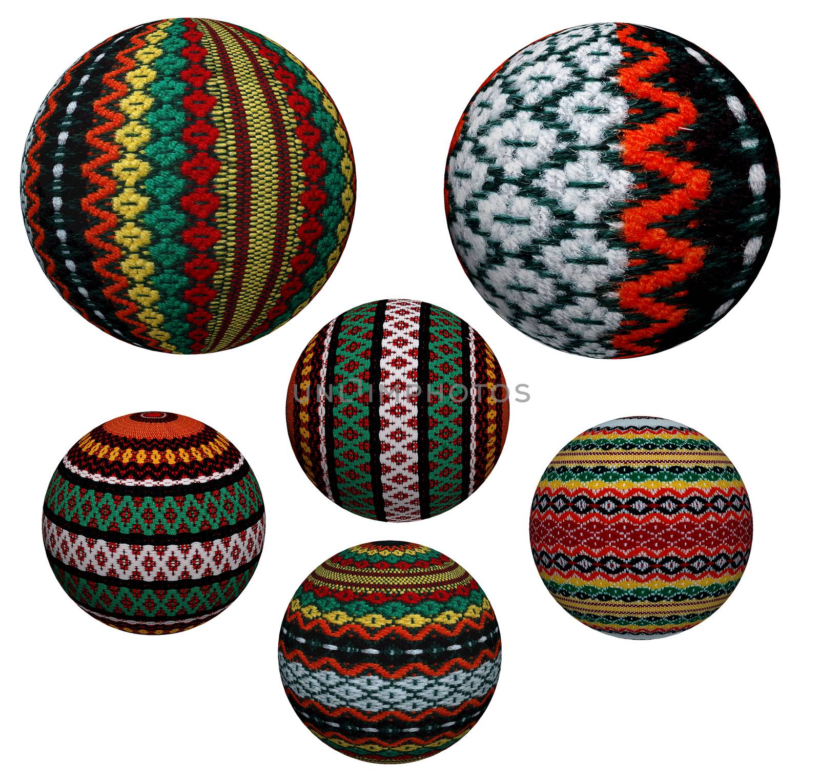 Collection of attractive decorative colored balls made of fabric. Suitable for Christmas and more.