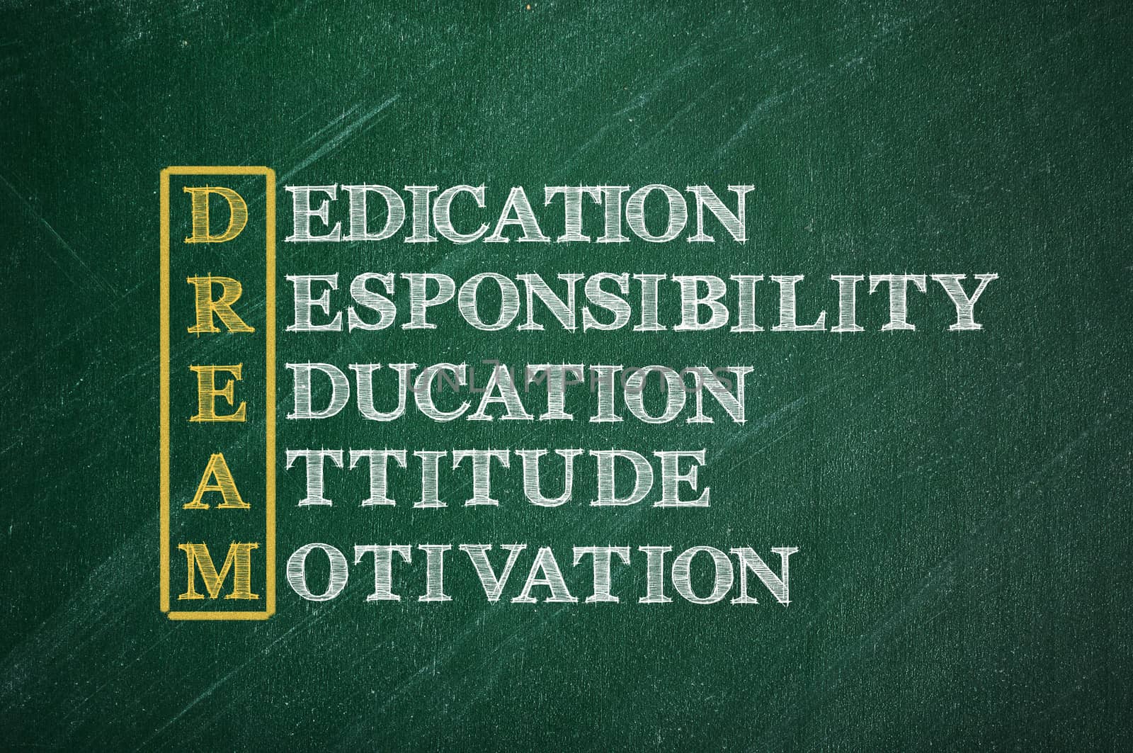 acronym of dream on school green chalkboard 