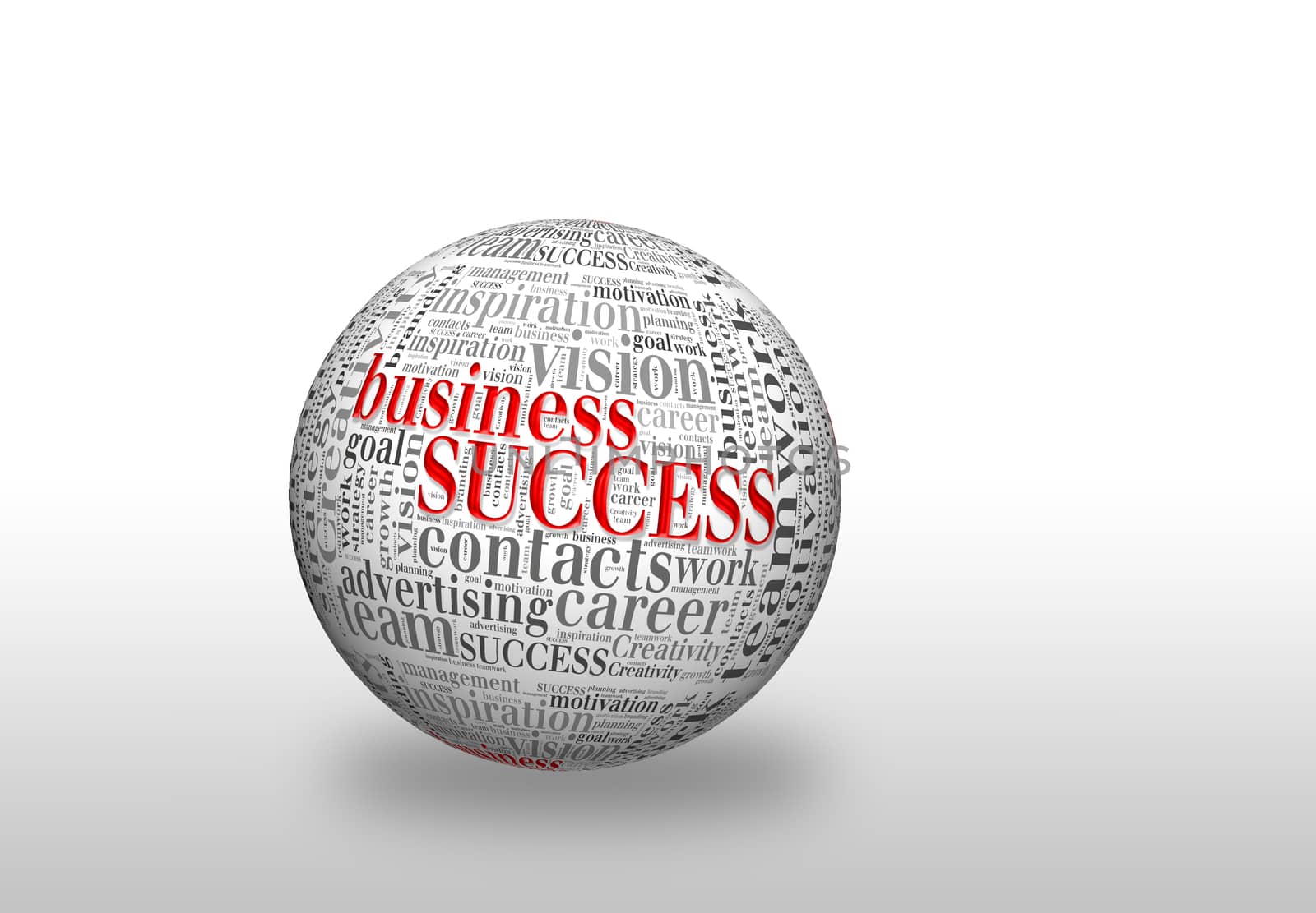 Business  SUCCESS, in a word cloud designed in a 3D sphere with shadow