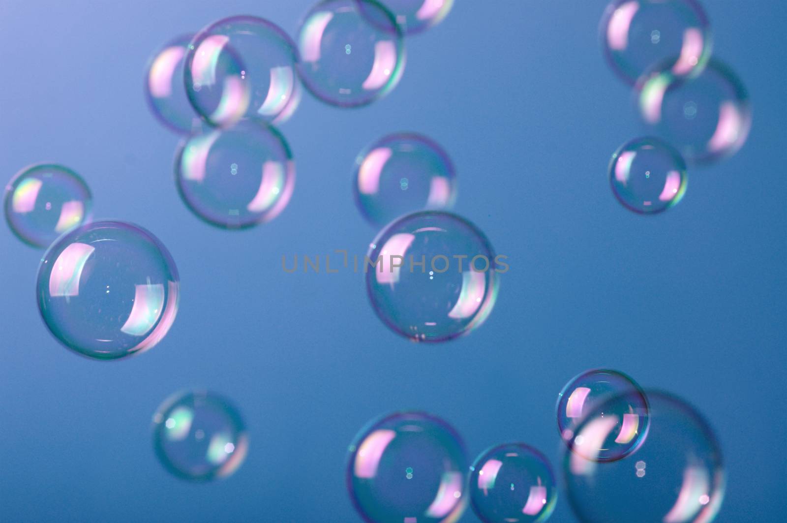 Soap bubbles on blue background