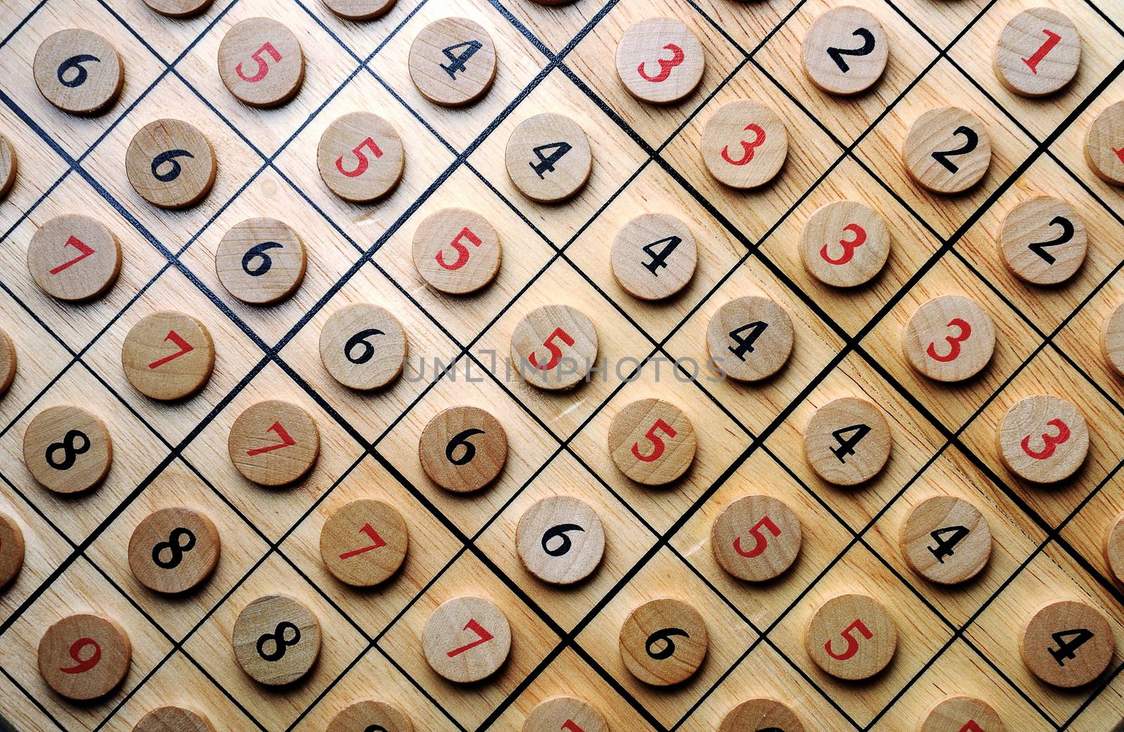Wooden sudoku numbers in order . Lucky concept