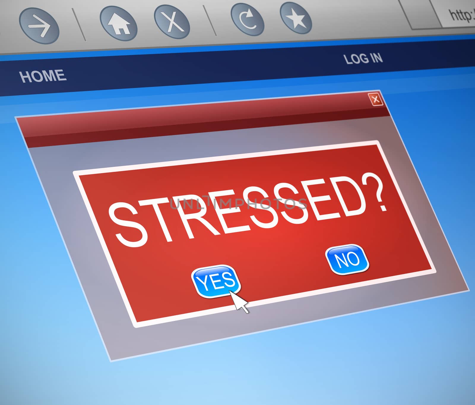 Illustration depicting a computer dialogue box with a stressed concept.