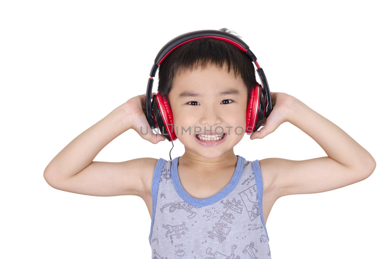 Cute children listen to music