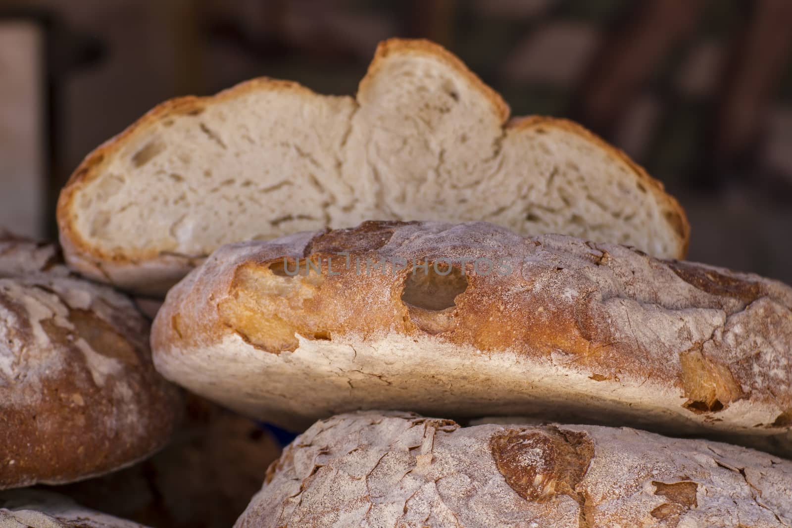 Handmade artisan bread in a medieval fair, food