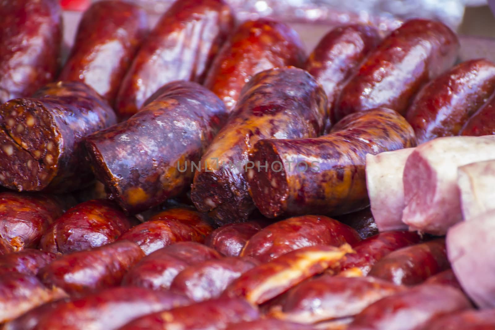 Grill, artisan sausages in a medieval fair